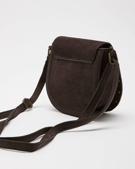 Faux Suede Crossbody Flap Bag with Studs