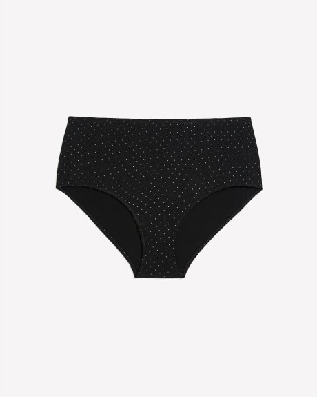 Dotted Microfibre Thong with Lace Embroidery and Mesh - Déesse
