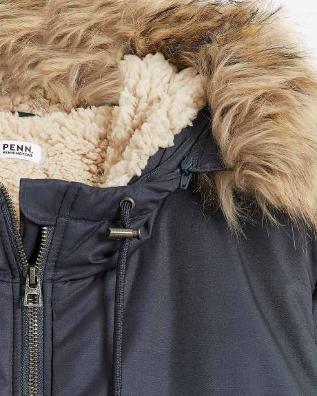 Parka doublé en sherpa avec capuche à fourrure synthétique