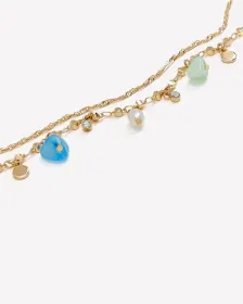 Golden Anklets with Coloured Beads, Set of 2