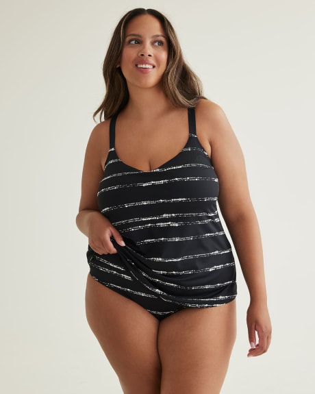 Black Dotted Stripe Tankini with Back Ring