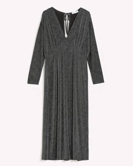 Lurex V-Neck Flared Maxi Dress - Addition Elle