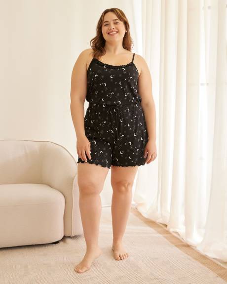 Short boxer côtelé noir à motif de lunes avec ourlet festonné - ti Voglio