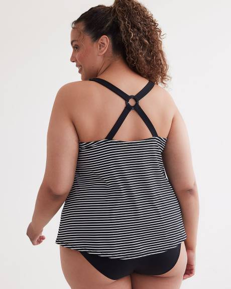 Striped V-Neck Tankini with Back Ring Detail