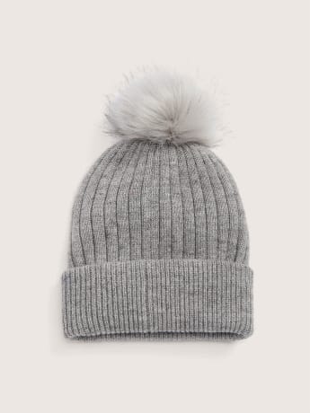 Ribbed Beanie With Pompom and Fleece Lining