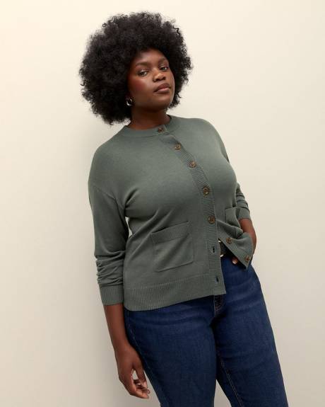 Cardigan boutonné à col rond, tissu responsable - Addition Elle