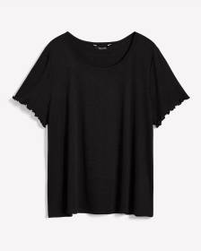 Black Heart Pointelle Pyjama Top with Lettuce Edge Sleeves - ti Voglio
