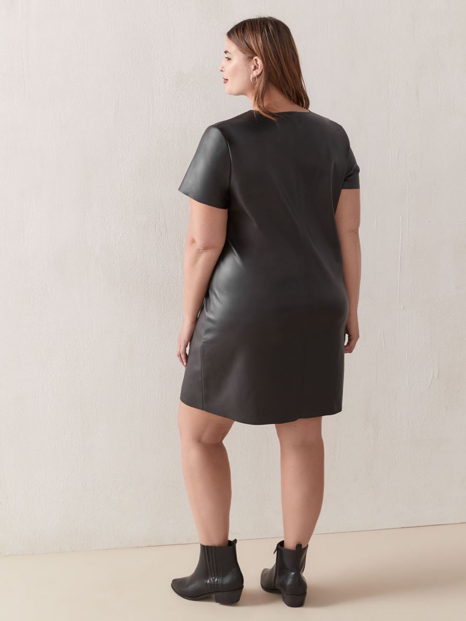 Solid Short Sleeve Faux Leather Dress - Love & Legend | Penningtons