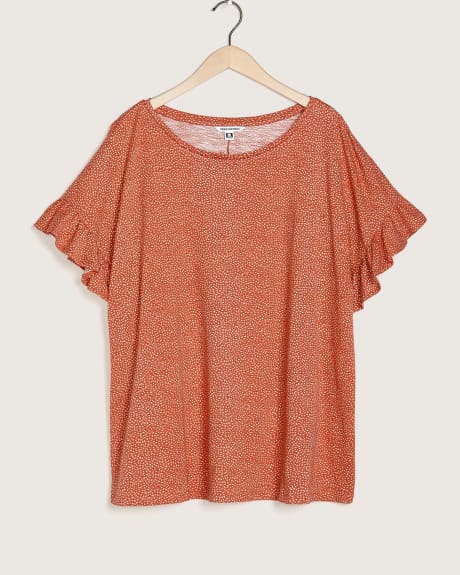 Printed Knit Top With Ruffle Sleeve - In Every Story