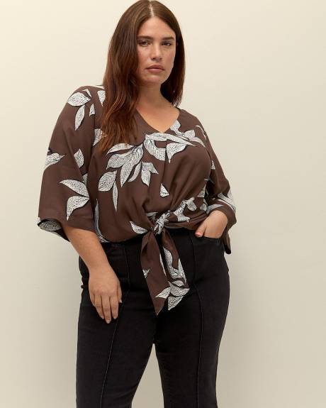 Responsible, V-Neck Blouse with Front Knot