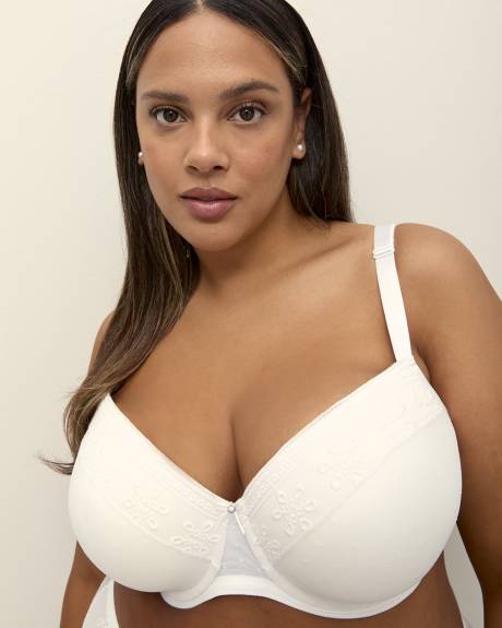 Soutien-gorge balconnet blanc avec maille et broderie, avec armatures - Déesse Collection