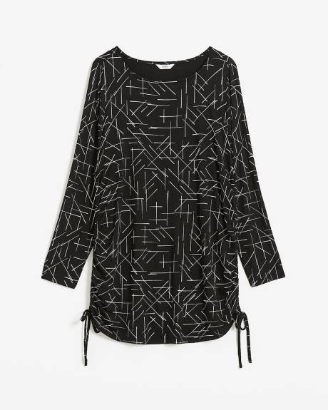 Boat-Neck Knit Top with Side Drawstrings