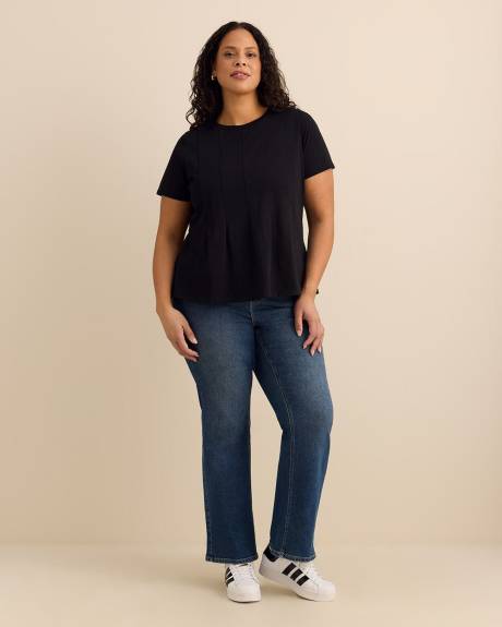 Short-Sleeve Pintuck Knit Top