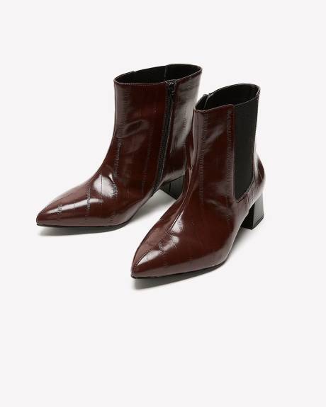 Extra Wide Width, Burgundy Croco Block-Heel Bootie