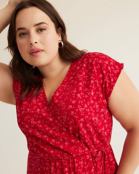 Floral Sleeveless Knit Wrap Dress
