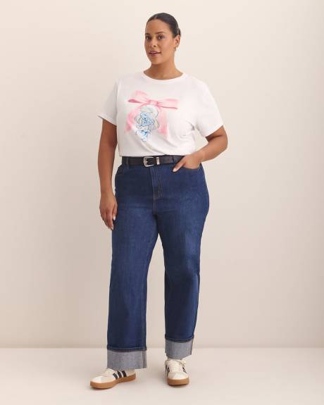 White Short-Sleeve Crewneck Tee with Smurphette Print