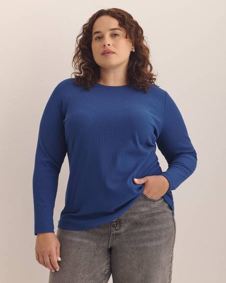 Boyfriend-Fit Long-Sleeve Ribbed Knit Tee