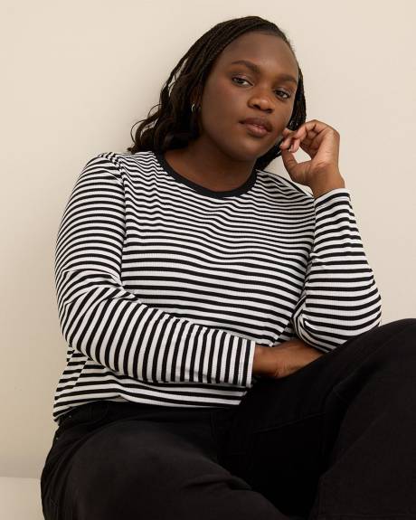 Striped Boyfriend-Fit Long-Sleeve Ribbed Knit Tee