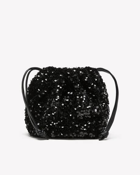 Black Velvet and Sequins Crossbody Pouch