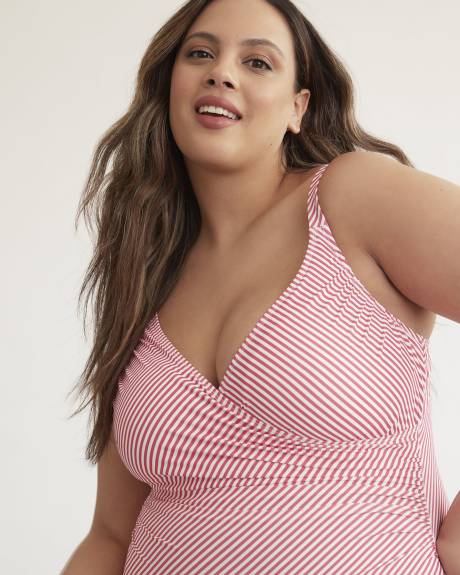 Striped Wrap V-Neck One-Piece Swimsuit