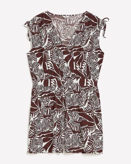 Pinted Sleeveless V-Neck Romper with Shoulder Ties
