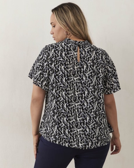 Responsible, Printed Blouse with Short Flutter Sleeves