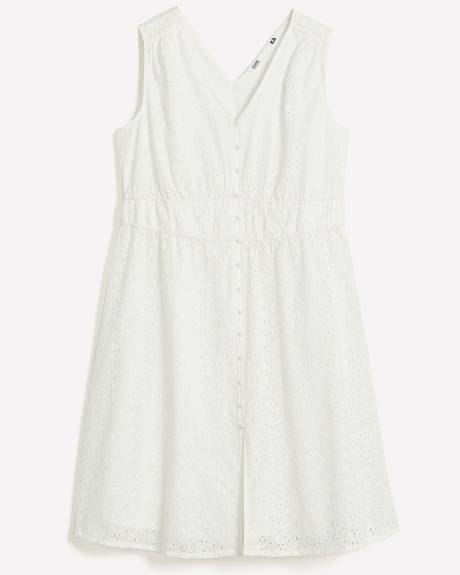 Robe boutonnée sans manches en dentelle brodée