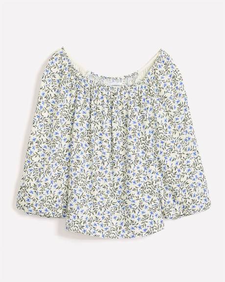 Square Neckline Puffed Sleeve Slight Swing Blouse - Addition Elle