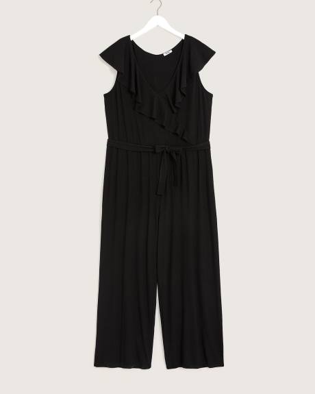 Combinaison midi noire avec haut cache-coeur à volants
