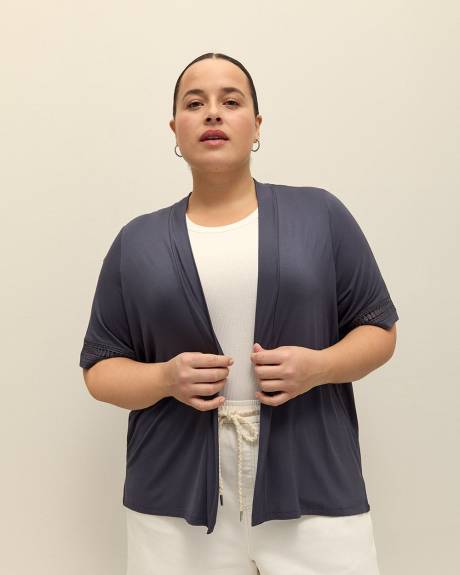 Cardigan ouvert à manches courtes avec détail décoratif