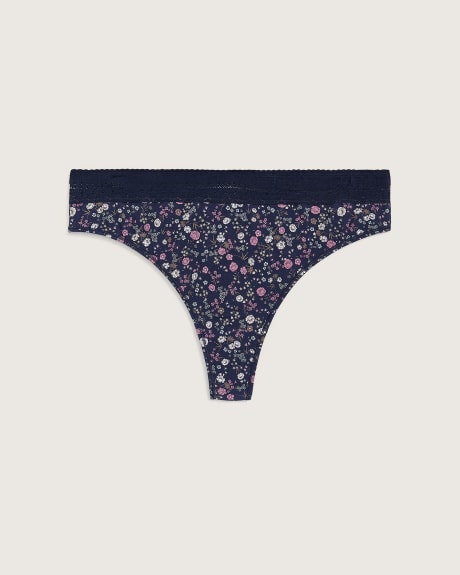 Printed Thong with Lace Waistband - tiVOGLIO