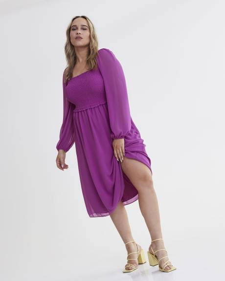Smocked Chiffon Midi Dress - Addition Elle