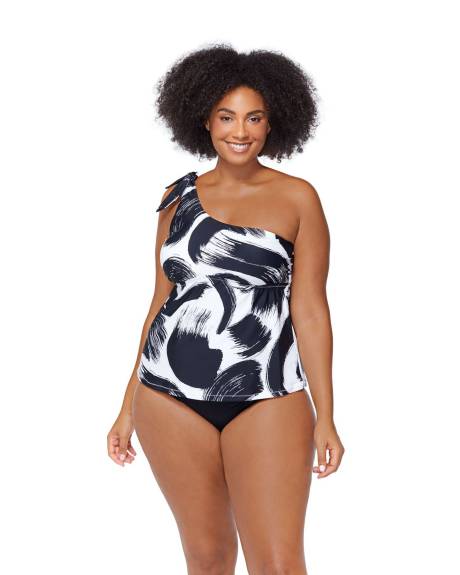 Marita Tankini Top, Paint Brush Print - Raisins Curve