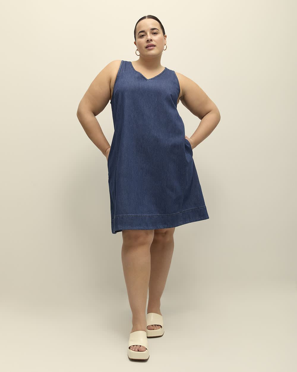 Denim V-Neck A-Line Dress