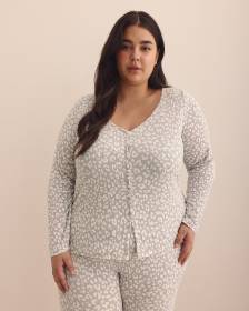 Grey Leopard-Print Ribbed Pyjama Cardigan - Déesse Collection