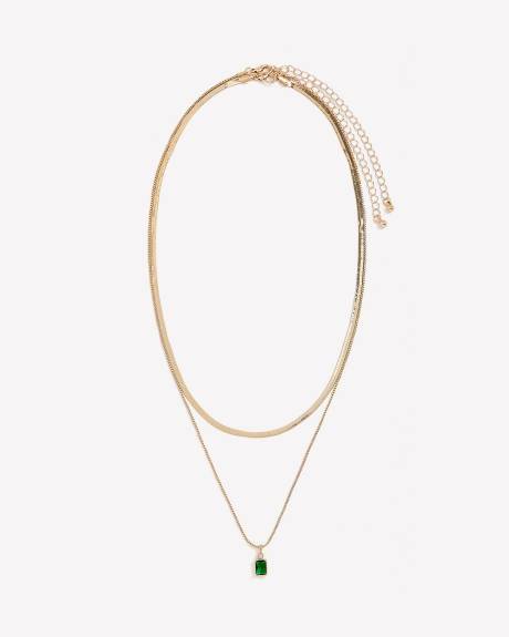 Short Two-Layer Necklace with Stone Pendant