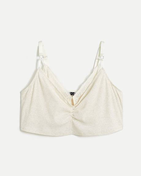 Ribbed Heather Knit Bralette with Lace Trim - ti Voglio