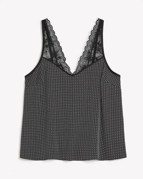 Camisole en satin à motif avec dentelle à l'encolure - Déesse Collection