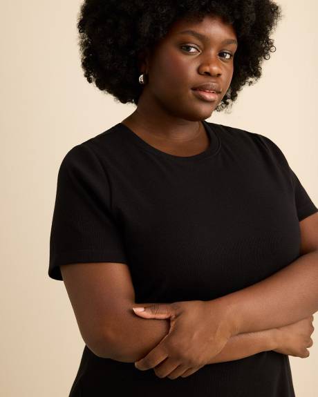 Black Ribbed French Terry Midi T-Shirt Dress - Active Zone