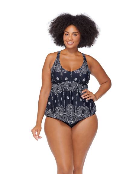 Trinidad Tankini Top, Mandala Print - Raisins Curve