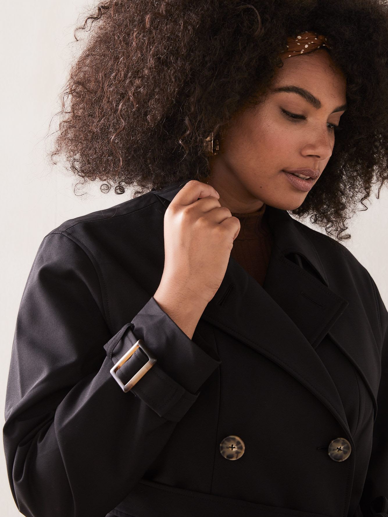 Black Trench Coat with Horn Buckles | Penningtons
