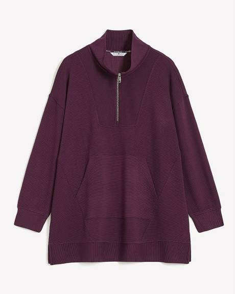 Sweatshirt tunique côtelé à col cheminée zippé - Active Zone