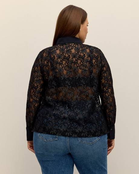 Black Lace Buttoned Down Shirt - Addition Elle