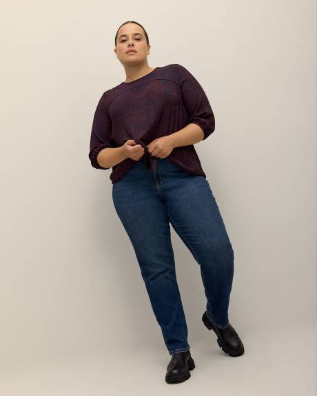 Blouse à manches trois-quarts à plis décoratifs, tissu responsable