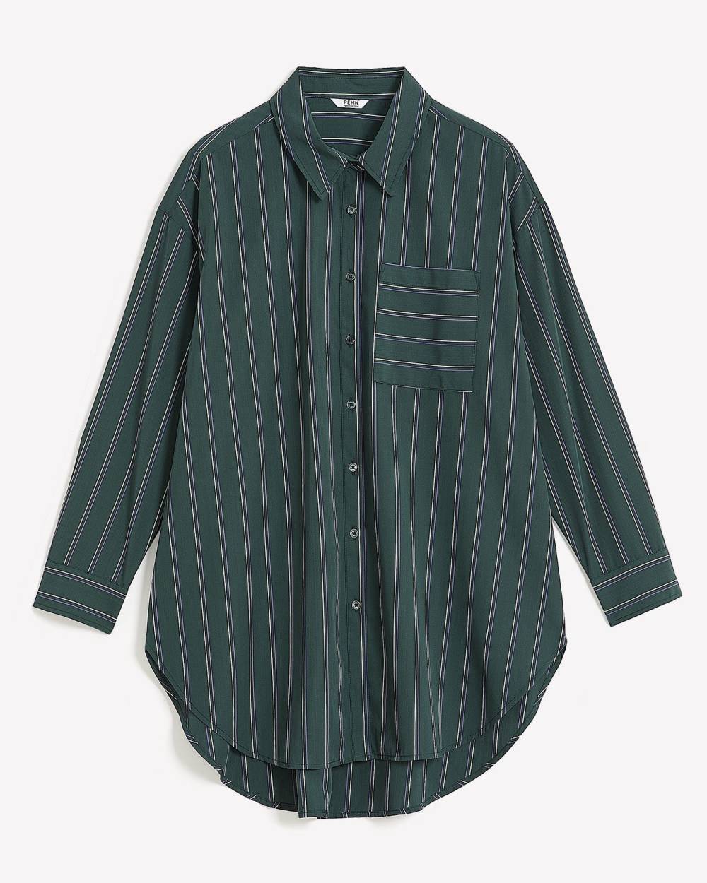 Striped Buttoned Down Shirt with High-Low Hem | Penningtons