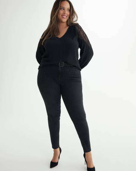 Responsible, Black Skinny-Leg Jeans with Pocket Rhinestones - d/C Jeans
