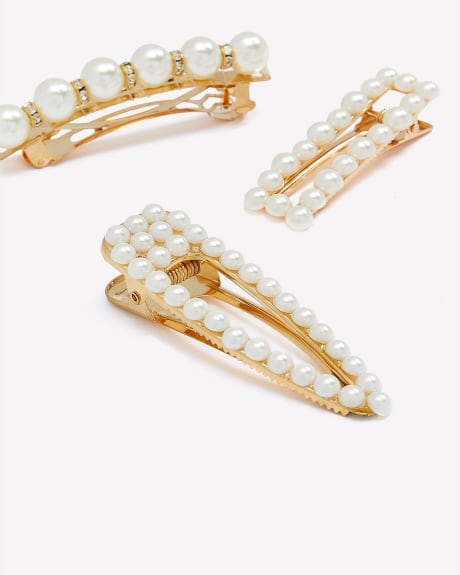 Assorted Pearl Hair Barrettes, Set of 3 - Addition Elle