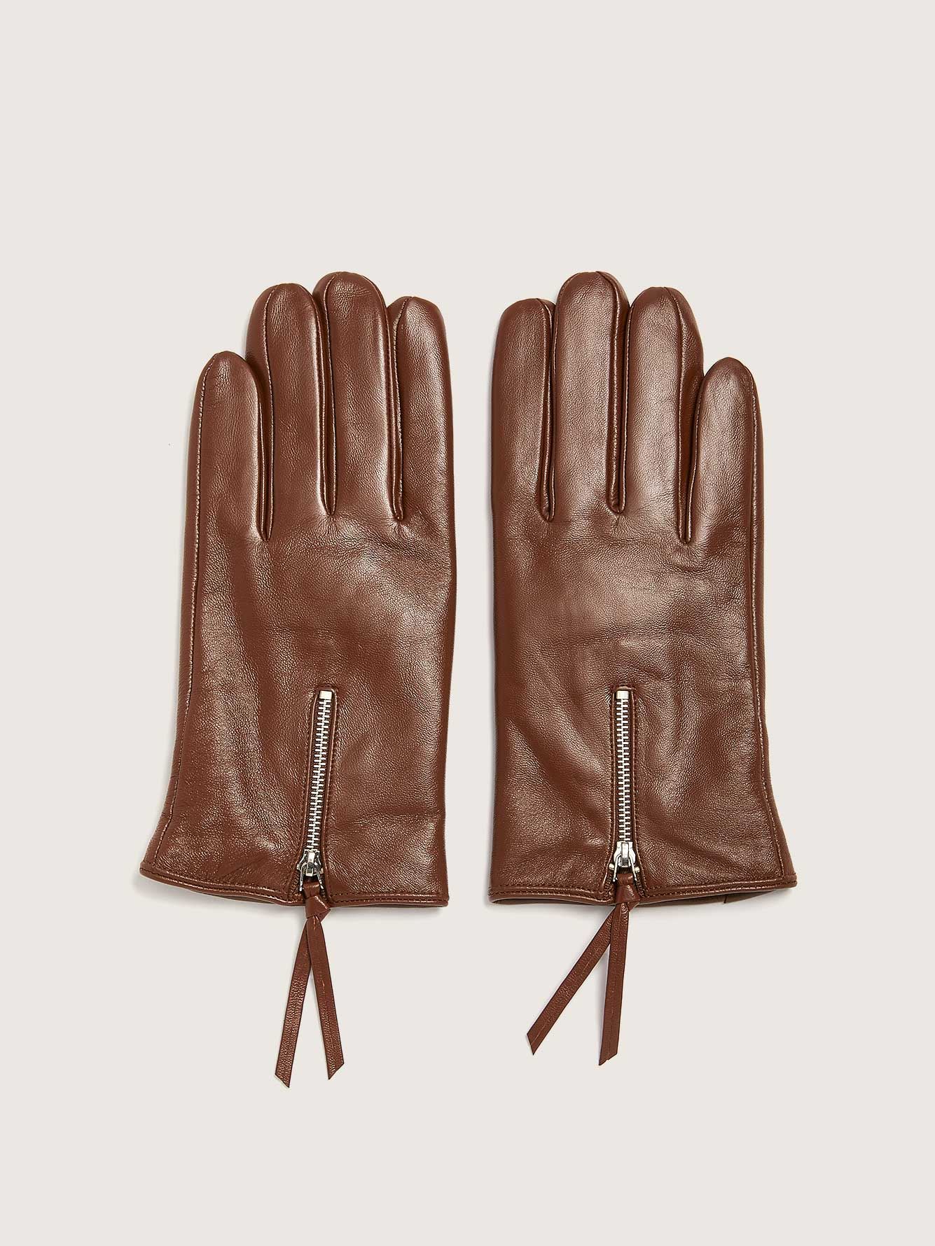 Leather Gloves with Zipper Addition Elle Penningtons