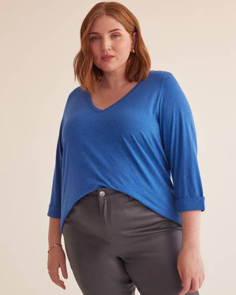 T-shirt à manches 3/4 avec col en V, coupe boyfriend - Essentiels PENN.