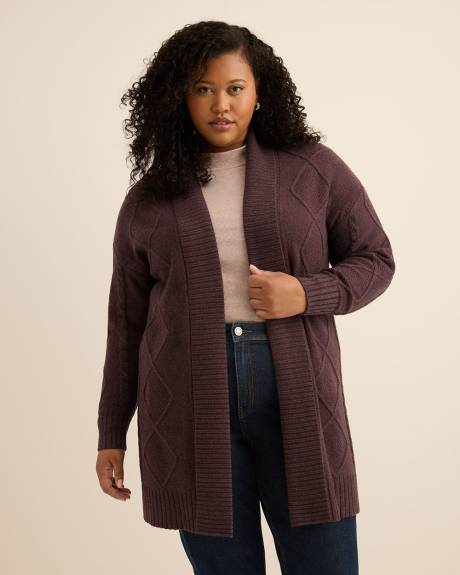 Tunic Sweater Cardigan with Cable Stitch Details